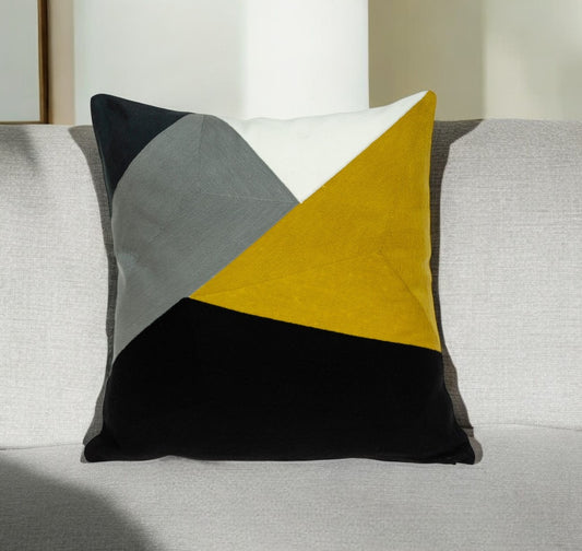 20" Black and Yellow Cotton Throw Pillow