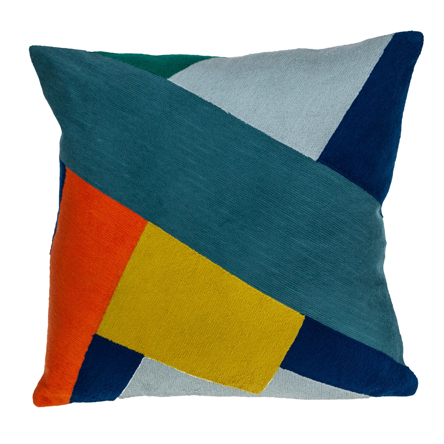 20" Blue and Yellow Cotton Throw Pillow