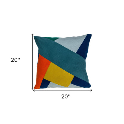 20" Blue and Yellow Cotton Throw Pillow