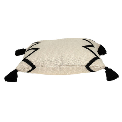 20" x 20" Black and Cream Zigzag Pattern Square Accent Throw Pillow with Tassel