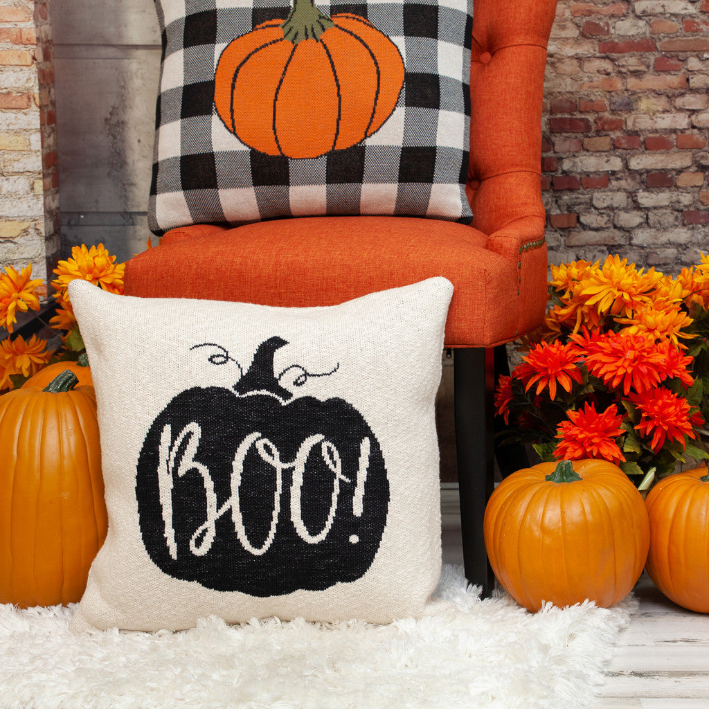 20" x 20" Cream Black Pumpkin Boo Square Accent Throw Pillow