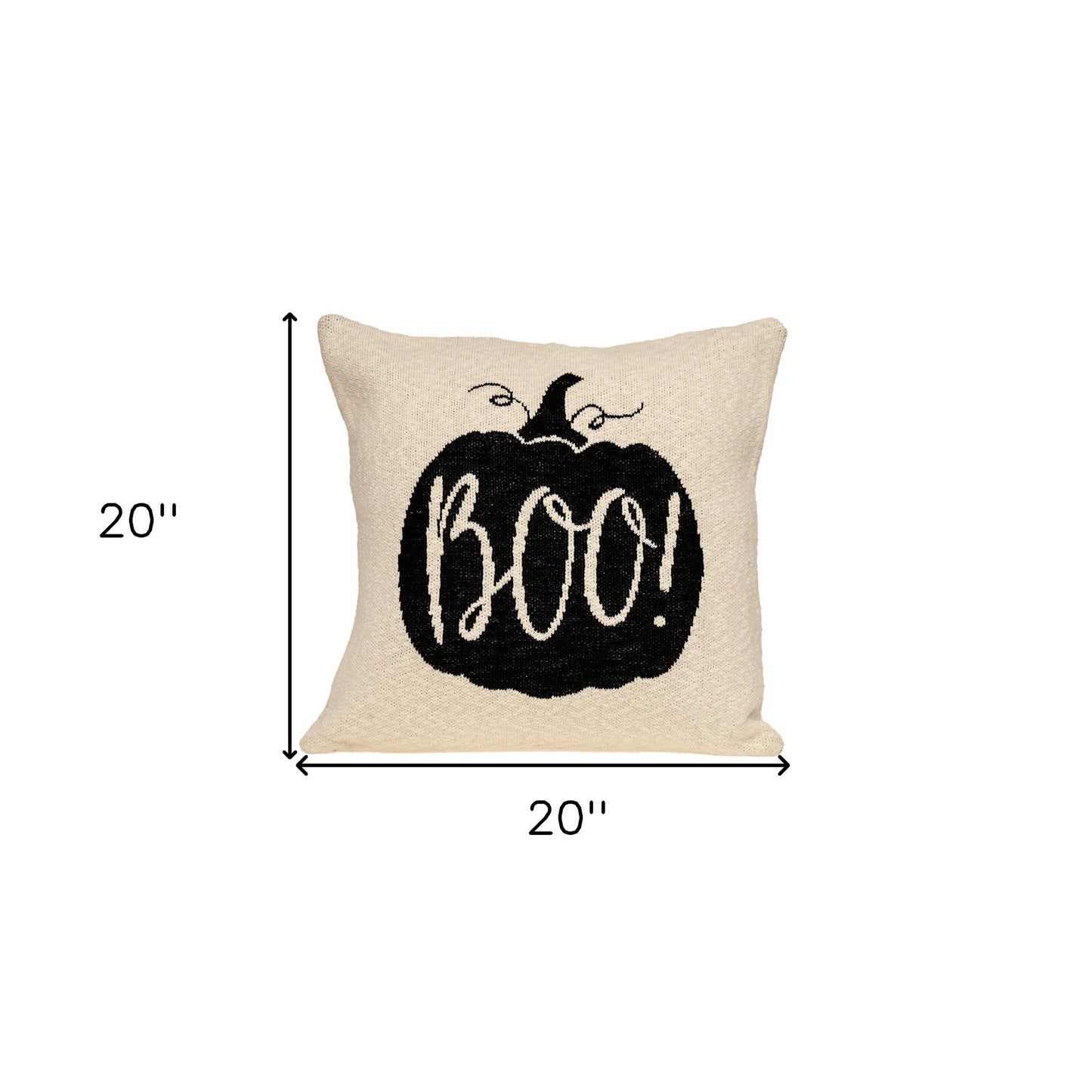 20" x 20" Cream Black Pumpkin Boo Square Accent Throw Pillow