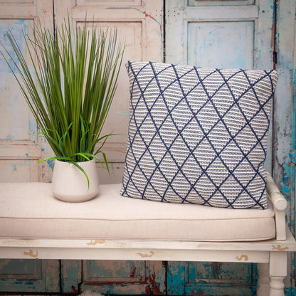 20" x 20" Blue Argyle Transitional Accent Throw Pillow