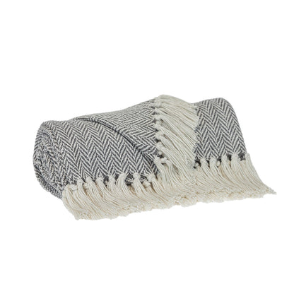 Handloomed Light Gray Cotton Throw Blanket with Tassels