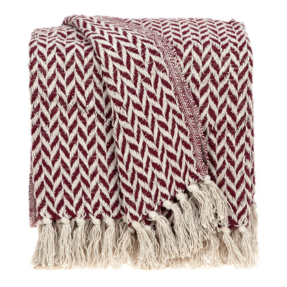 Burgundy Handloom Herringbone Weave with Tassels