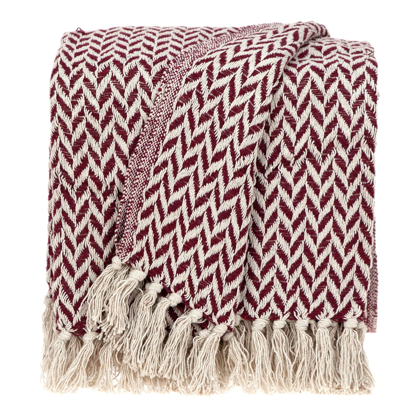 Burgundy Handloom Herringbone Weave with Tassels