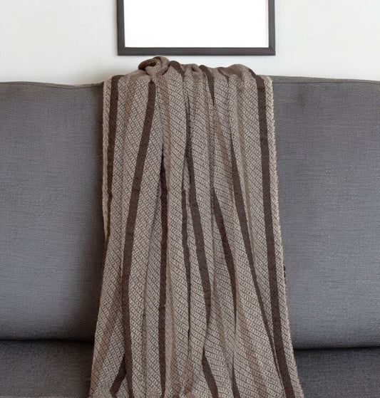 Brown and Taupe Striped Woven Handloom Throw