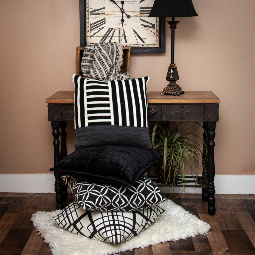 Black and Beige Striped Woven Handloom Throw Blanket