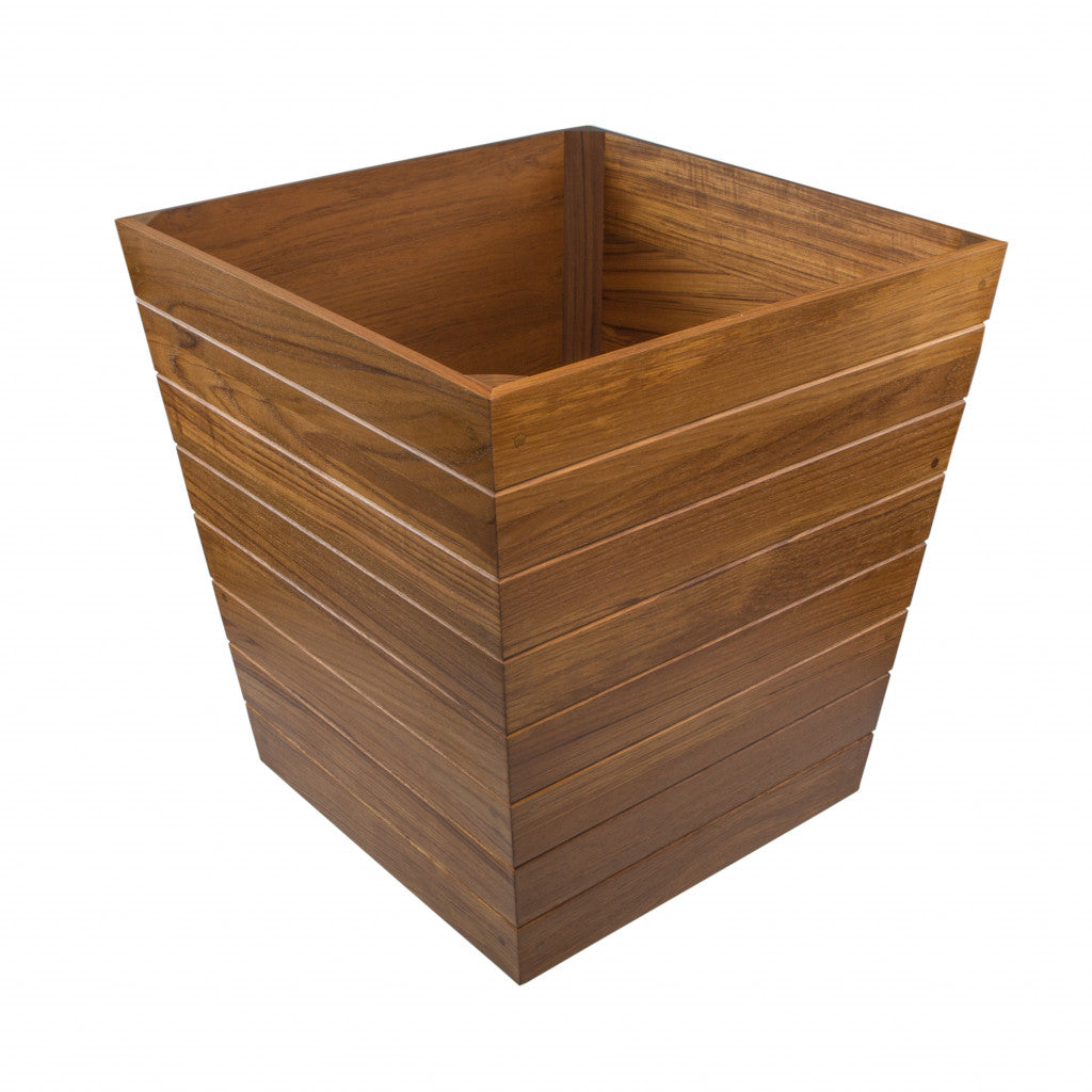 21" Brown Solid Teak Wood Indoor Outdoor Square Planter Box