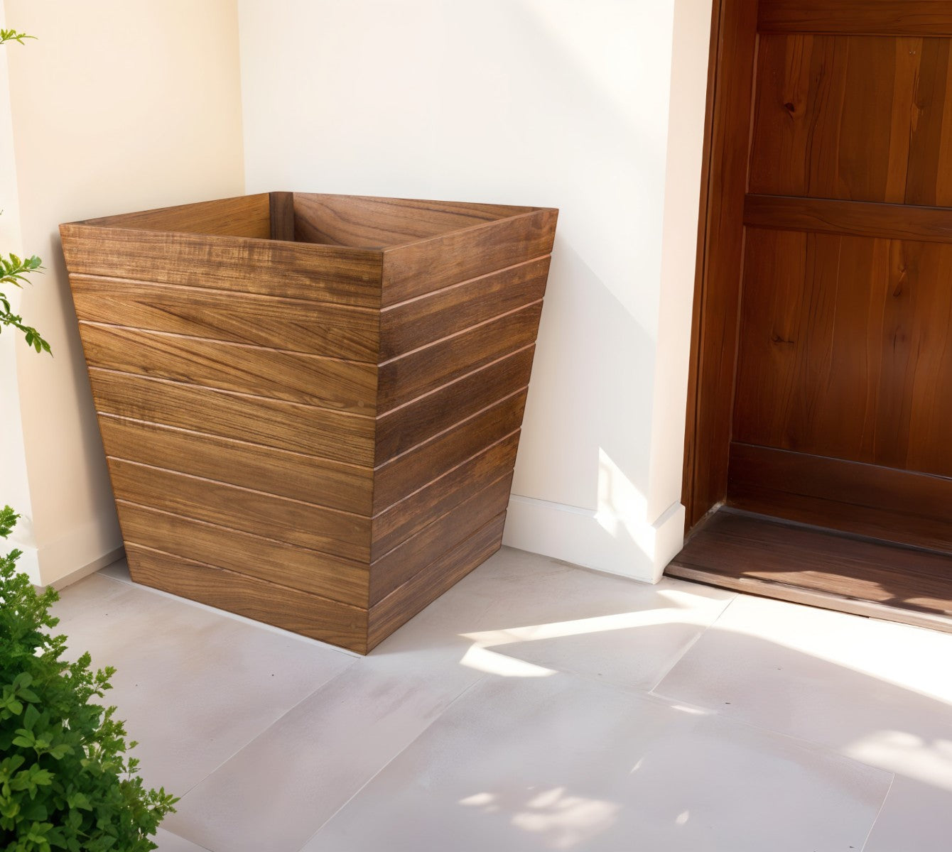 21" Brown Solid Teak Wood Indoor Outdoor Square Planter Box