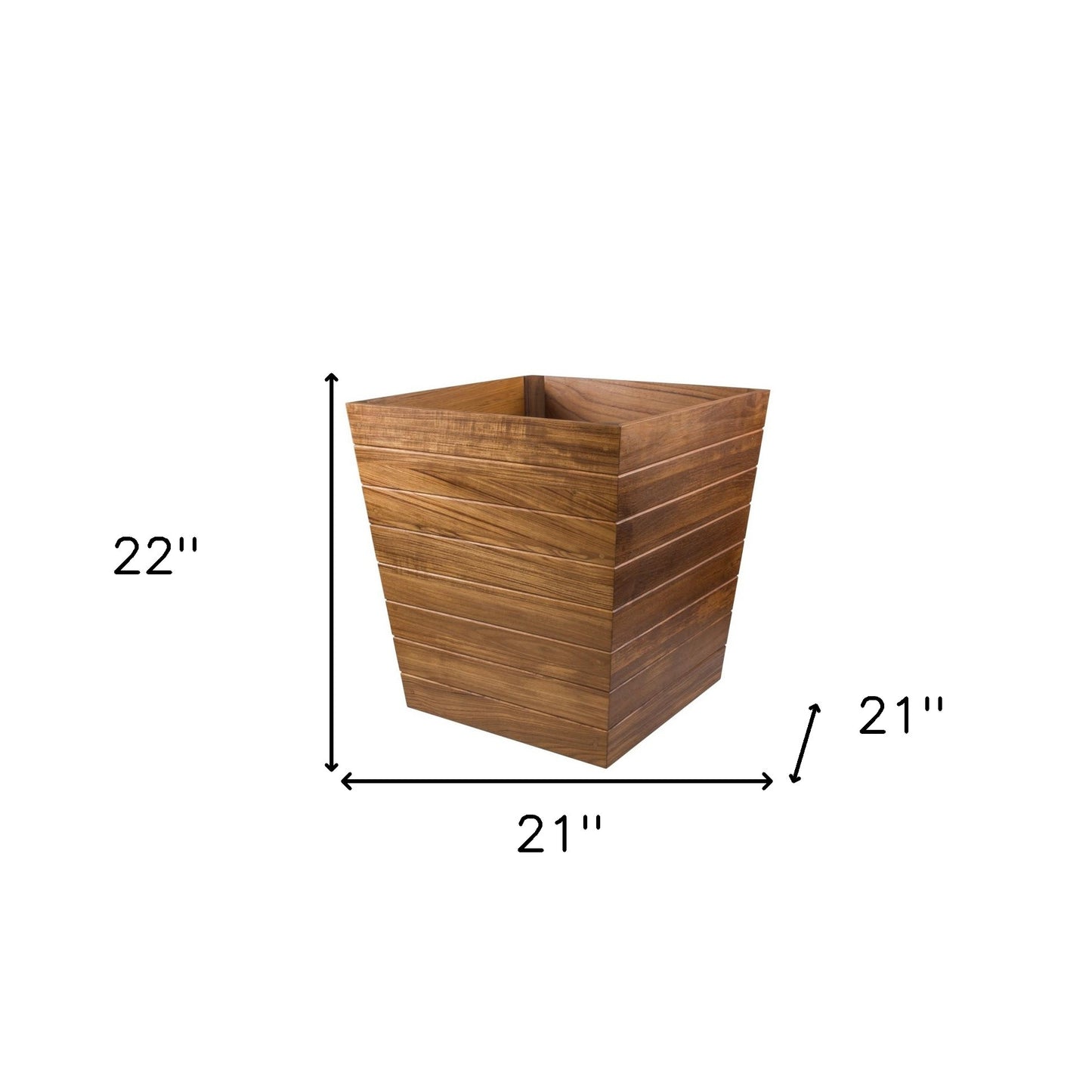 21" Brown Solid Teak Wood Indoor Outdoor Square Planter Box