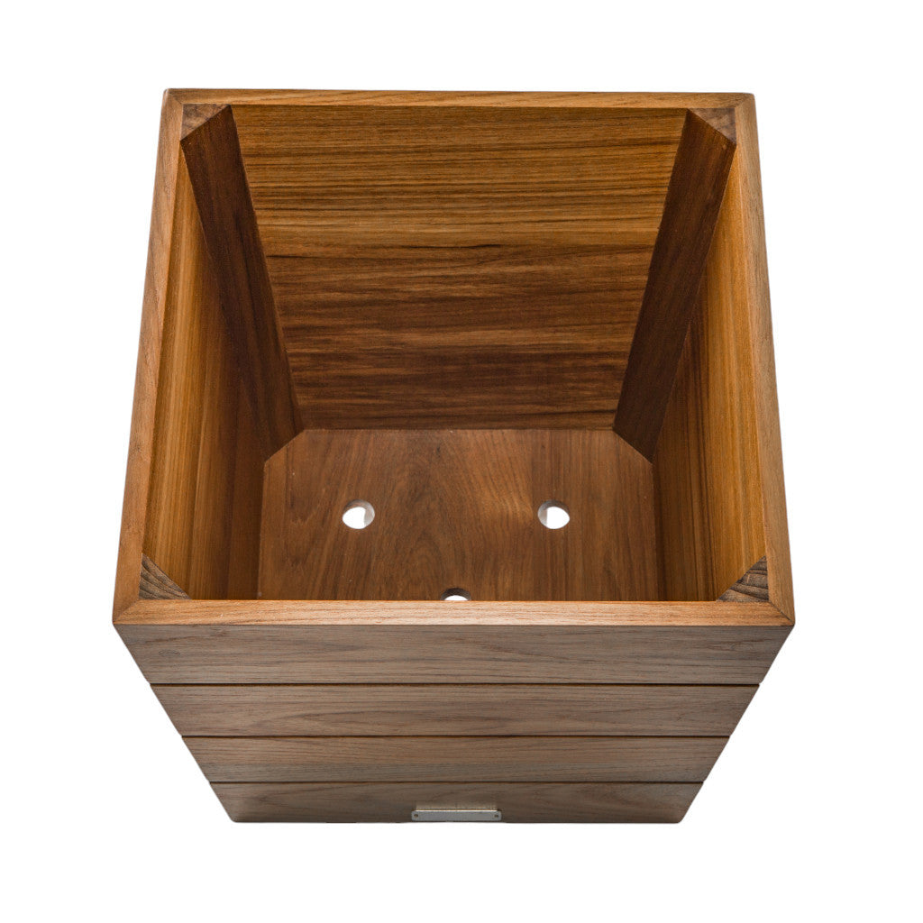 12" Brown Solid Teak Wood Indoor Outdoor Square Planter Box