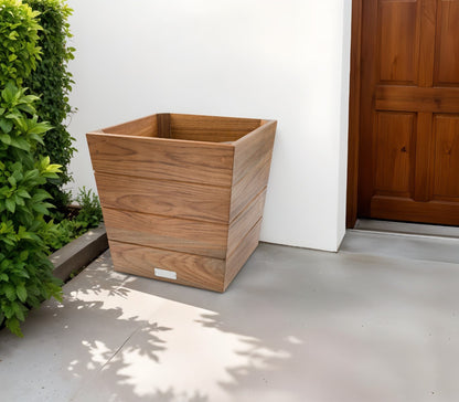 12" Brown Solid Teak Wood Indoor Outdoor Square Planter Box