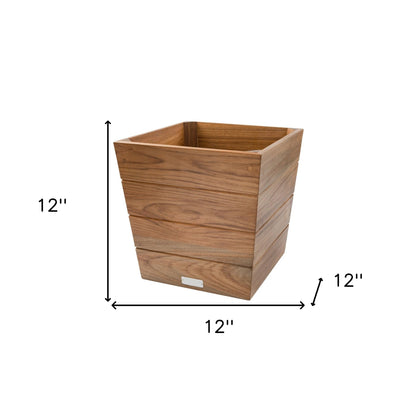 12" Brown Solid Teak Wood Indoor Outdoor Square Planter Box