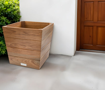 12" Brown Solid Teak Wood Indoor Outdoor Square Planter Box