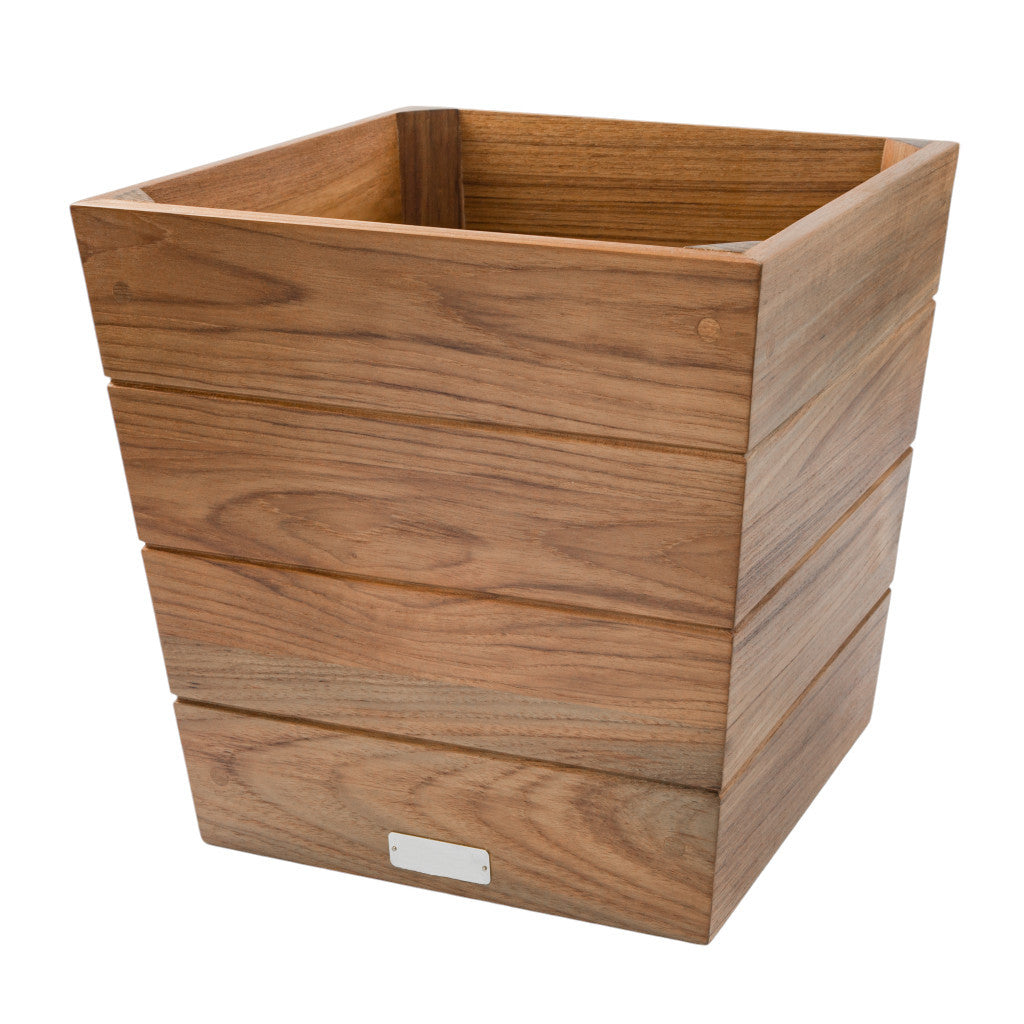 12" Brown Solid Teak Wood Indoor Outdoor Square Planter Box