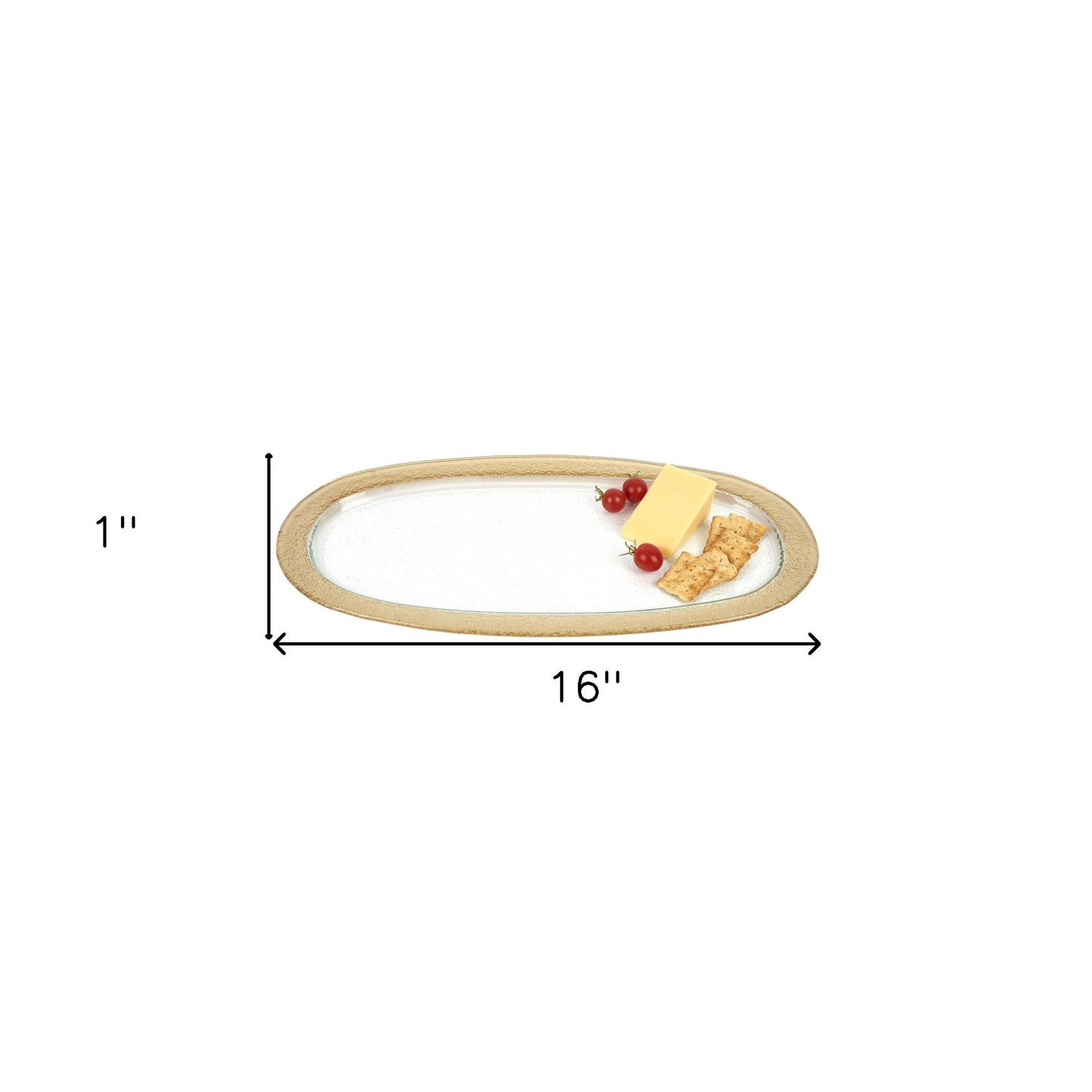 16" Gold Oval Glass Handmade Serving Tray