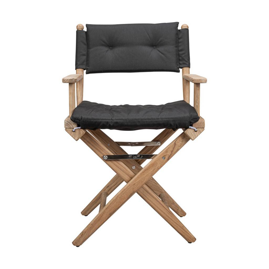 23" Black and Brown Solid Wood Indoor Outdoor Director Chair with Black Cushion