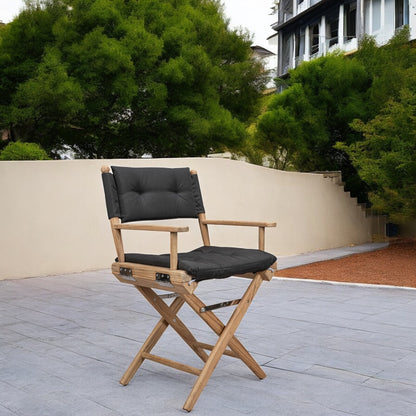 23" Black and Brown Solid Wood Indoor Outdoor Director Chair with Black Cushion