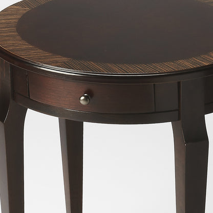 24" Dark Brown Wood And Wood Round End Table With Drawer