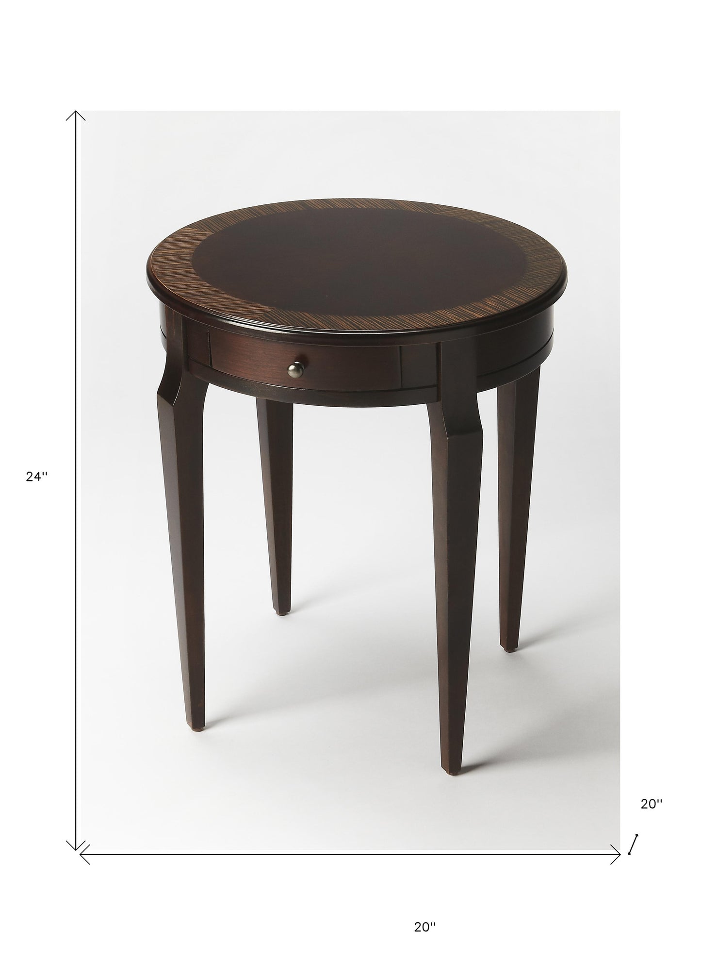 24" Dark Brown Wood And Wood Round End Table With Drawer