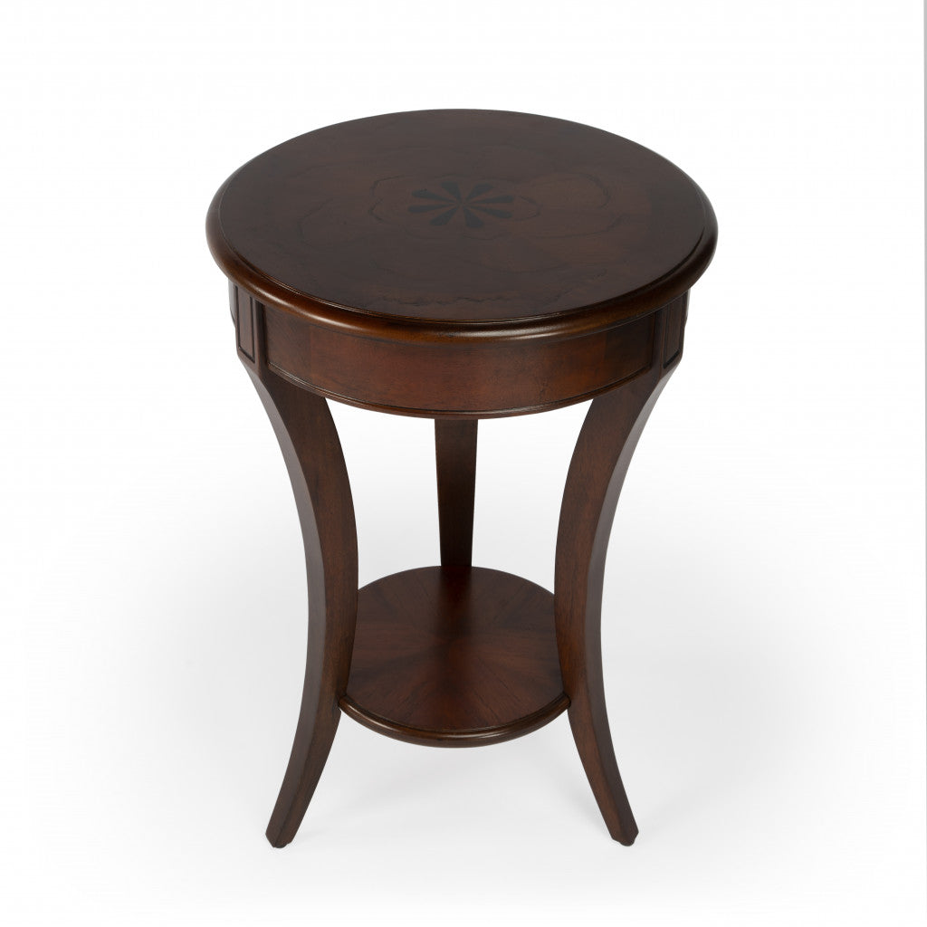 26" Dark Brown Wood And Wood Round End Table With Shelf