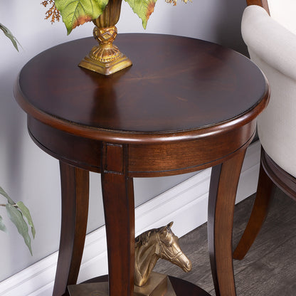 26" Dark Brown Wood And Wood Round End Table With Shelf