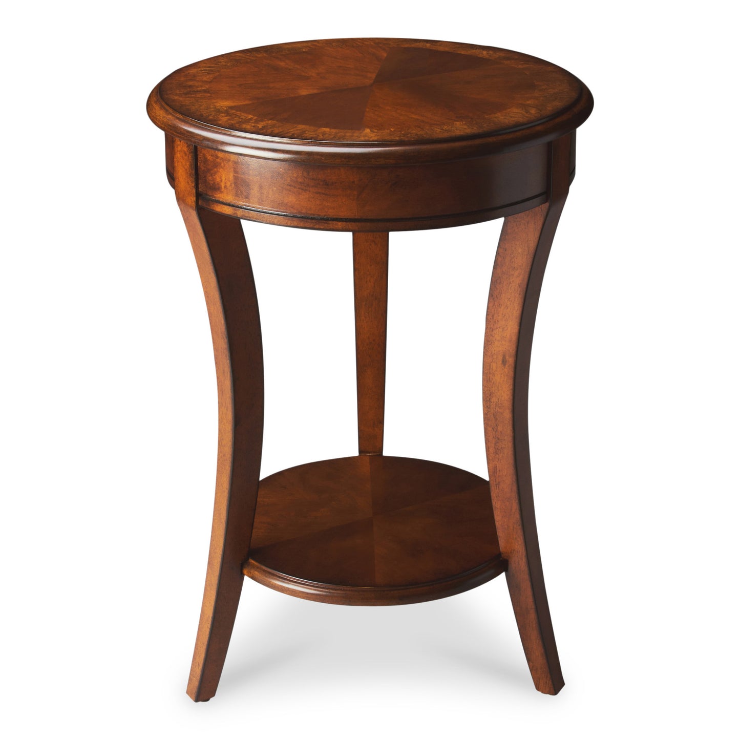 26" Brown Wood And Wood Round End Table With Shelf