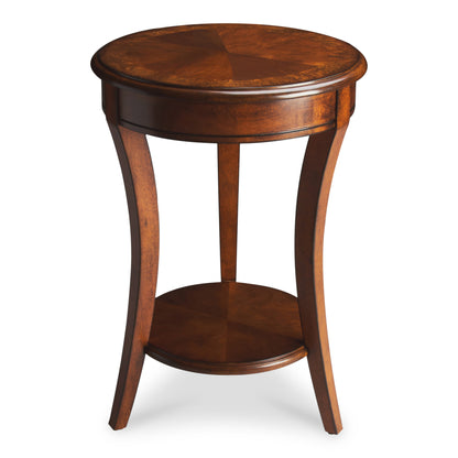 26" Brown Wood And Wood Round End Table With Shelf