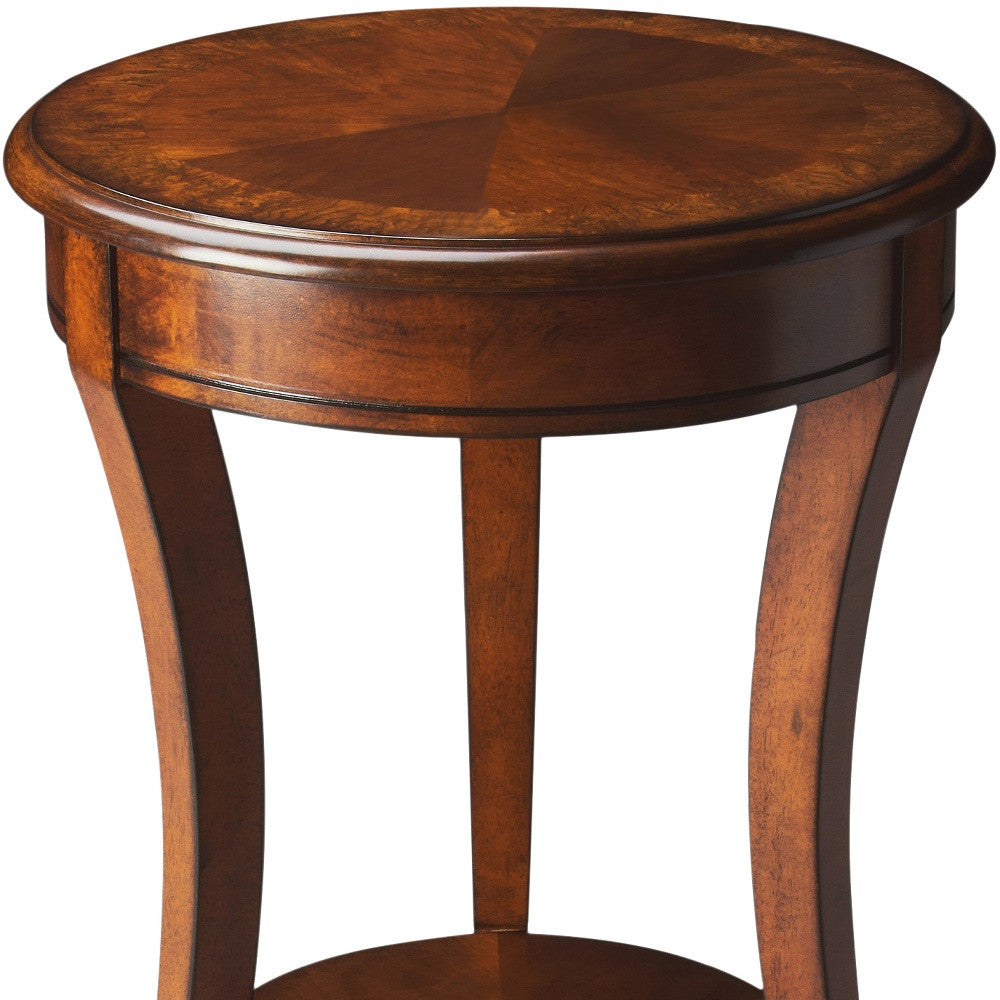 26" Brown Wood And Wood Round End Table With Shelf