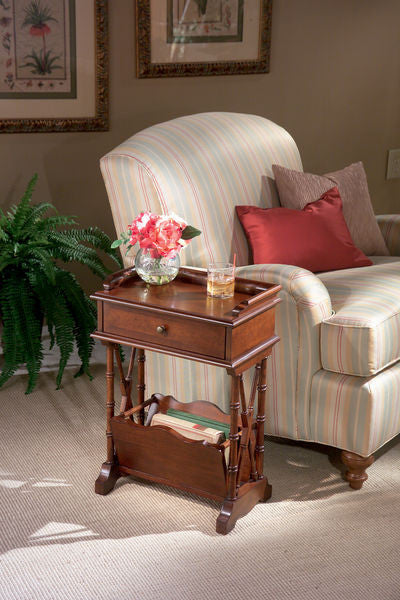 24" Dark Brown Solid and Manufactured Wood End Table With Drawer And Shelf With Magazine Holder