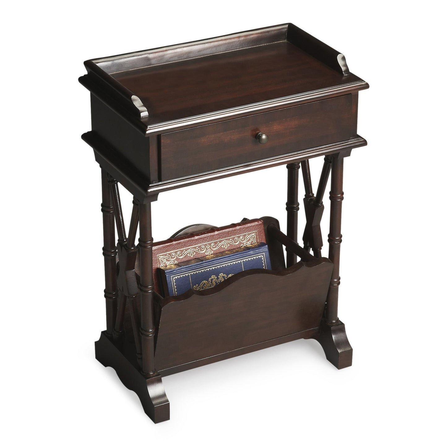 24" Black Solid and Manufactured Wood End Table With Drawer And Shelf With Magazine Holder