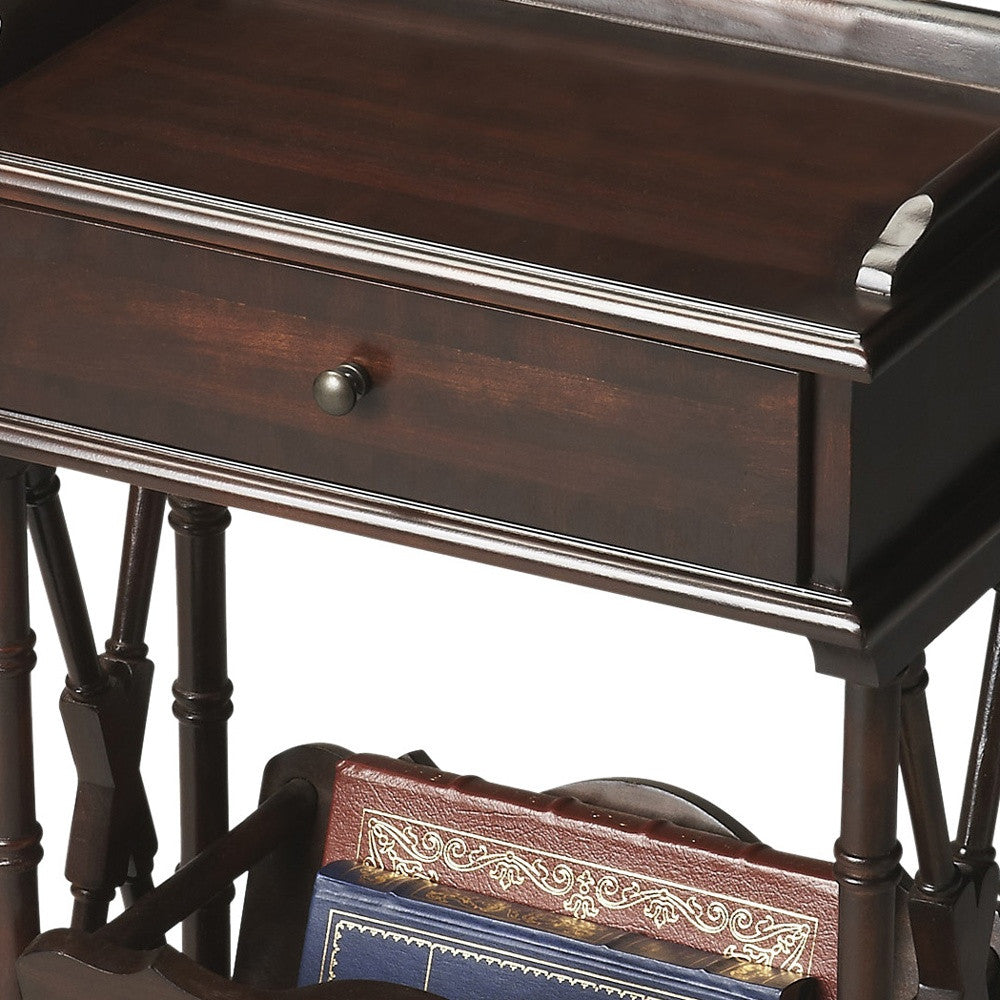 24" Black Solid and Manufactured Wood End Table With Drawer And Shelf With Magazine Holder