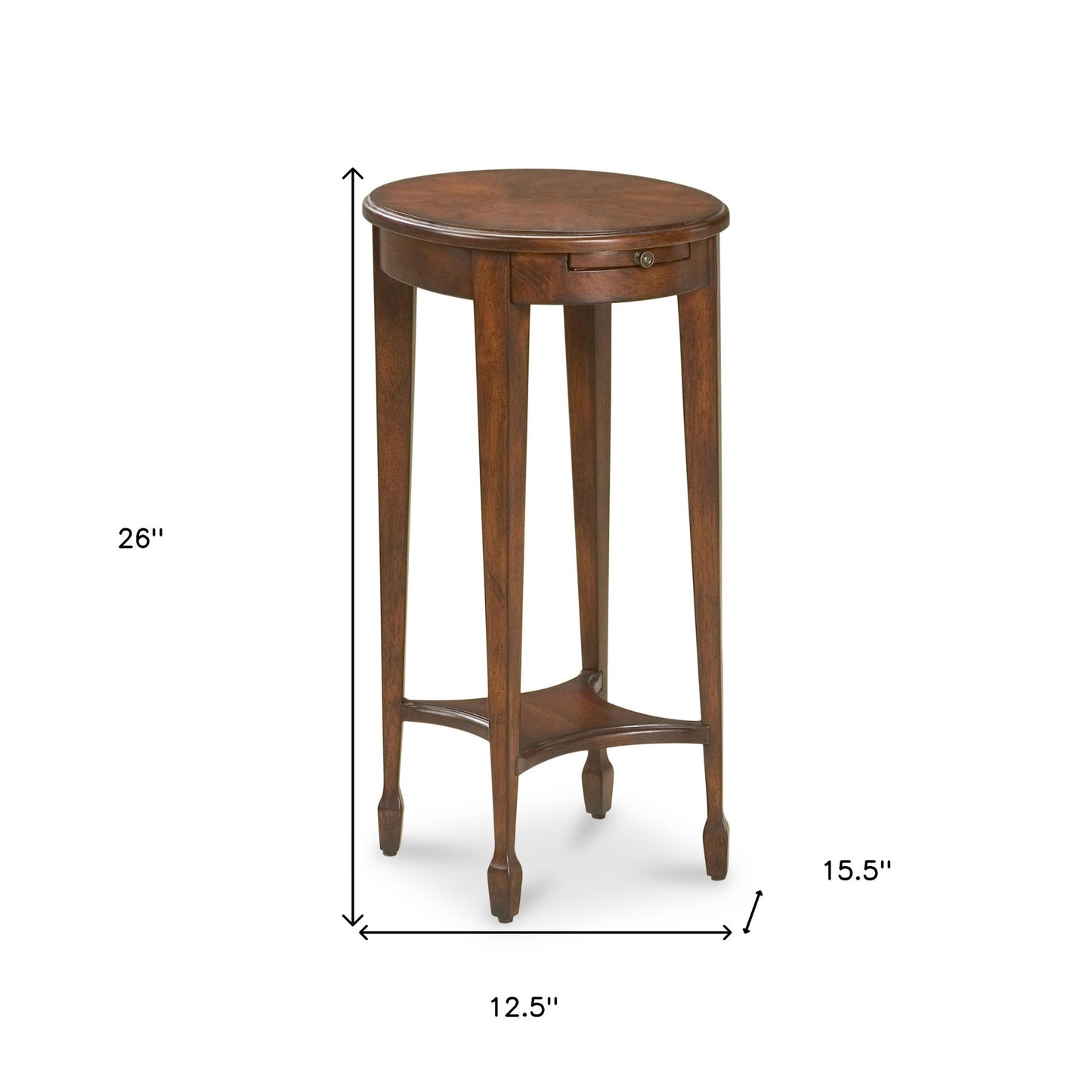 26" Dark Brown And Cherry Manufactured Wood Oval End Table With Shelf