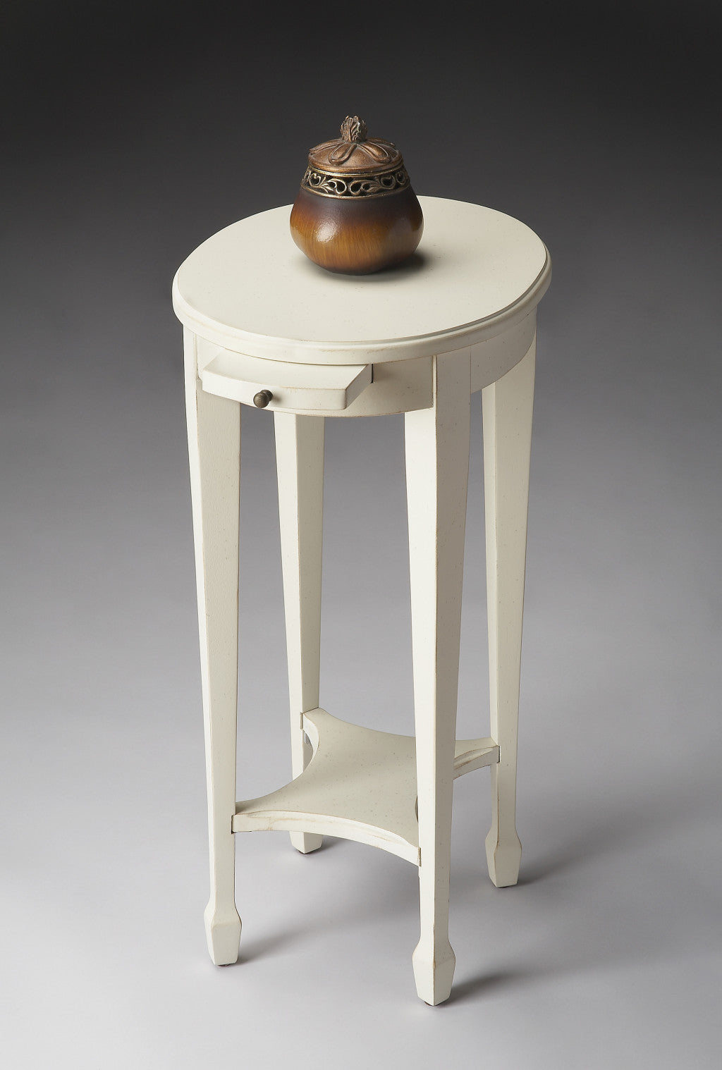 26" White Oval End Table With Shelf