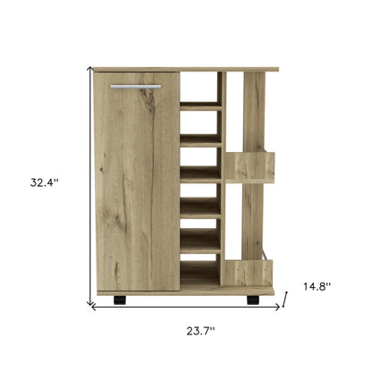 Brown Rolling Bar Cart With Wine Storage