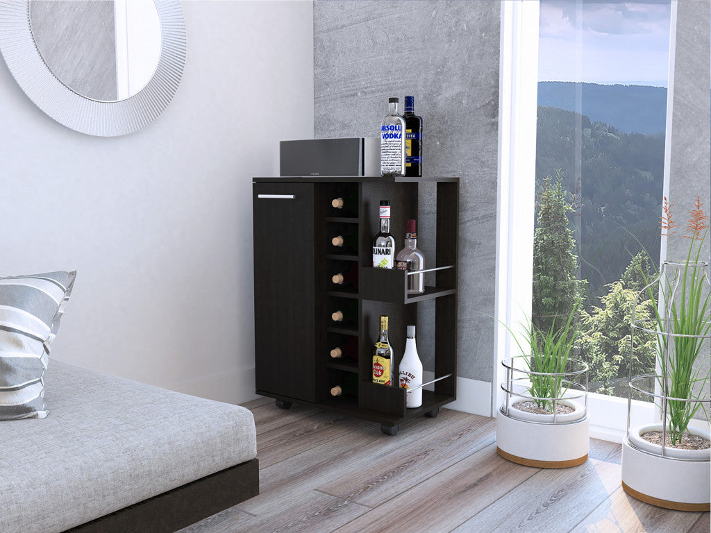 Black Rolling Bar Cart With Wine Storage