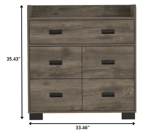 33" Dark Brown Manufactured Wood Five Drawer Dresser