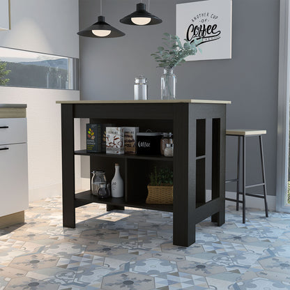 Modern Black Wengue and Light Oak Kitchen Island