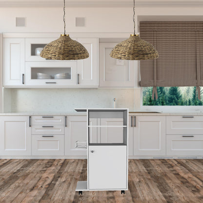 Contemporary White Rolling Kitchen Cart