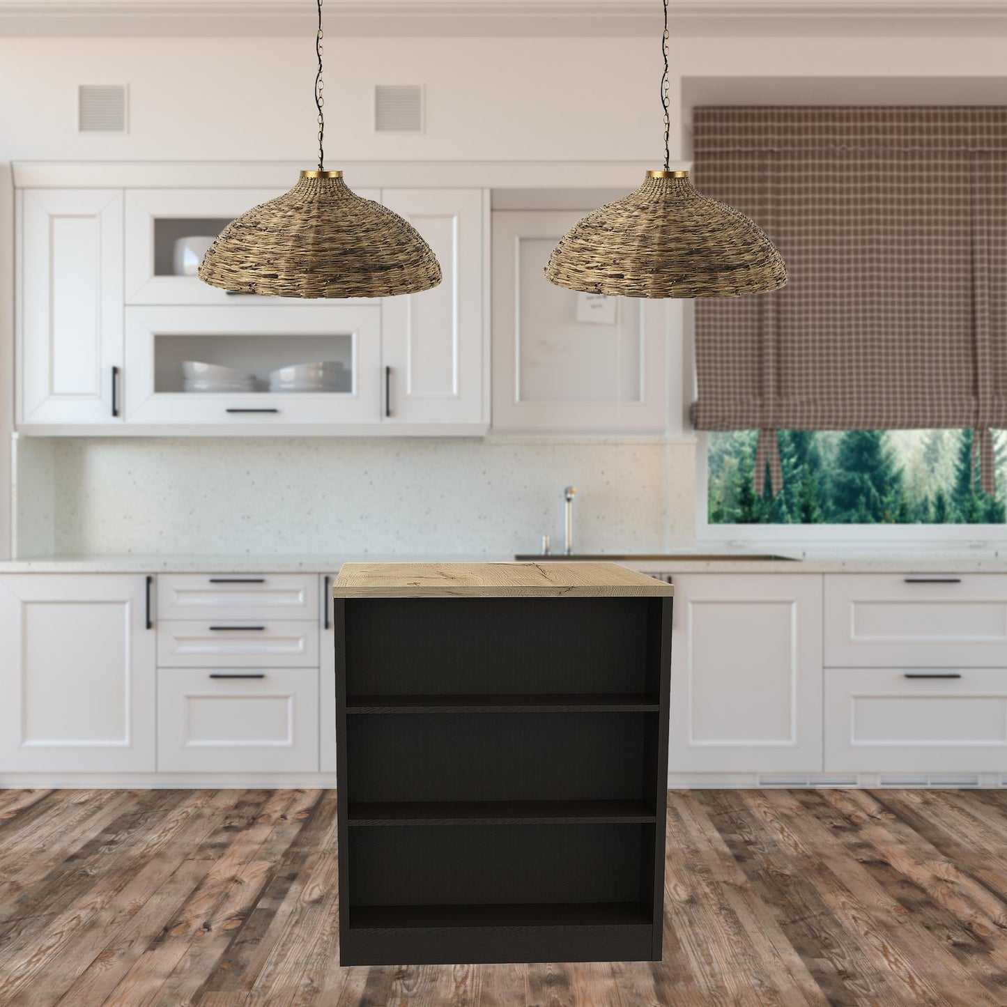 Stylish Black Wengue and Pine Kitchen Counter and Dining Table Combination