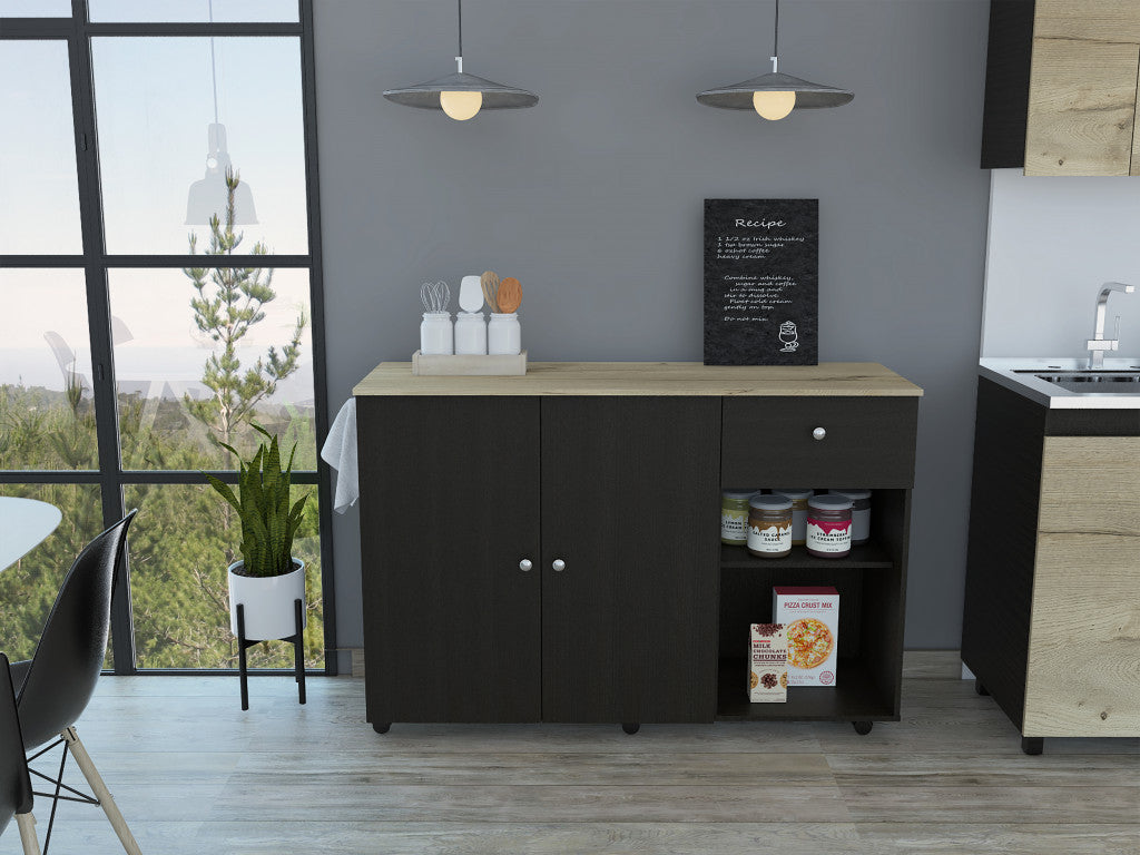 Sleek and Modern Black Wengue Kitchen Island Cart