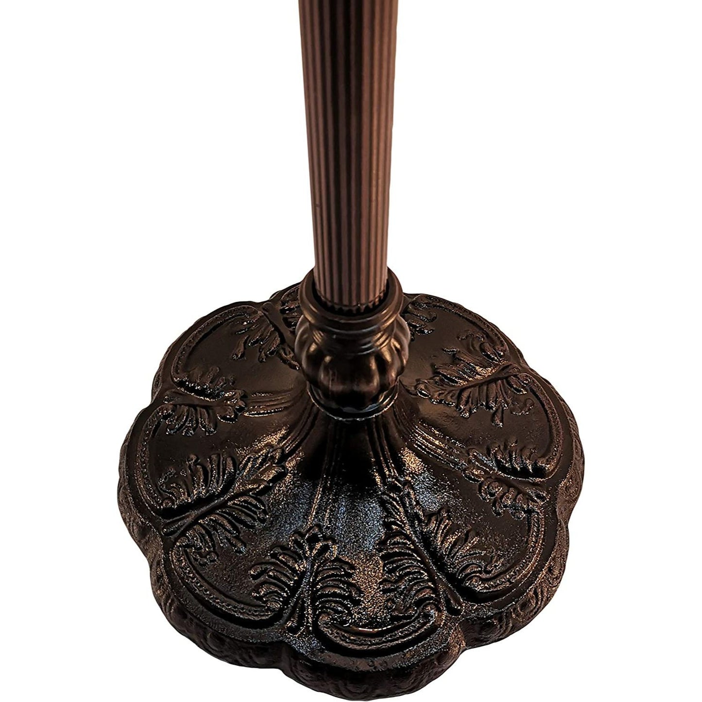 62" Brown Two Light Traditional Shaped Floor Lamp With Red Flowers Stained Glass Dome Shade