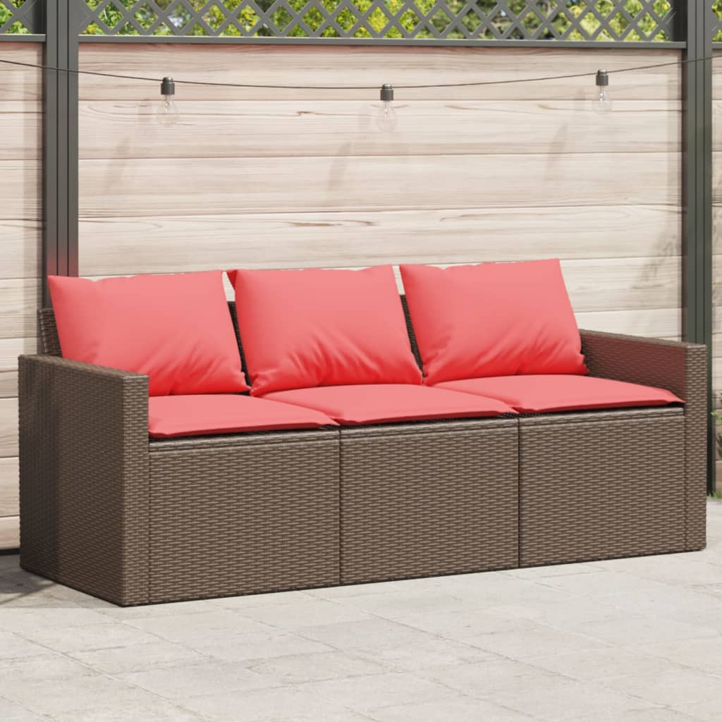 Patio Sofa with Cushions 3-Seater Black Poly Rattan