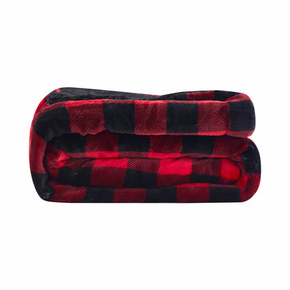 Buffalo Red Black Reversible Velvet and Sherpa Throw Blanket