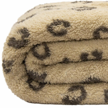 Tan Reverse and Brown Printed Sherpa and Sherpa Throw Blanket