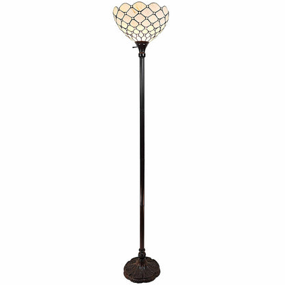 62" Brown Traditional Shaped Floor Lamp With White Stained Glass Bowl Shade