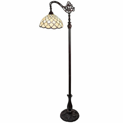 62" Brown Traditional Shaped Floor Lamp With White Stained Glass Bowl Shade