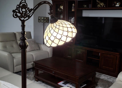 62" Brown Traditional Shaped Floor Lamp With White Stained Glass Bowl Shade