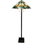 62" Brown Two Light Traditional Shaped Floor Lamp With Brown And Blue Stained Glass Cone Shade